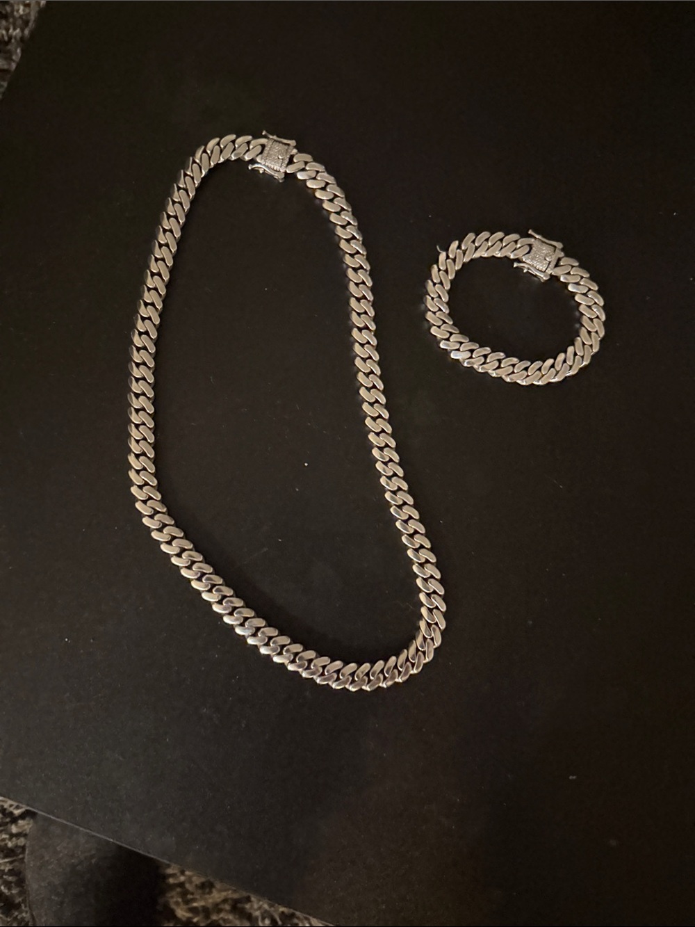 Men's Silver Cuban Link Necklace and Bracelet Set Vvs D-e labs dimonds
